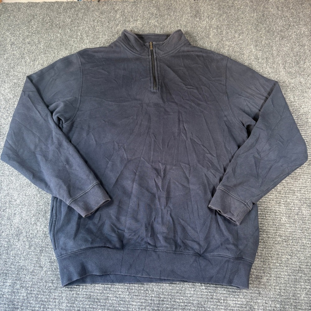 LL Bean Mens Medium Tall Quarter Zip Pullover Sweatshirt Navy Blue Traditional
